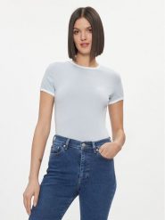 Tommy Jeans T-Shirt Signature DW0DW17377 Błękitny Slim Fit. Niebieskie t-shirty Tommy Jeans, m, bez wzorów, z bawełny, bez kołnierzyka, bez ramiączek. Za 189.99 zł.