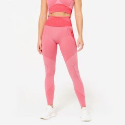 Legginsy fitness damskie Domyos. Czerwone legginsy DOMYOS, s, bez wzorów, z elastanu. W wyprzedaży za 119.99 zł.