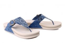 RIEKER V1465-14 blue, klapki japonki damskie. Niebieskie klapki Rieker, bez wzorów, bez obcasa. Za 349.90 zł.