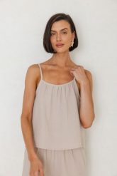 TOP BELLA PIASKOWY L - Flawless. Topy Flawless, l, bez wzorów, ze skóry, bez kołnierzyka, bez ramiączek. Za 183.20 zł.