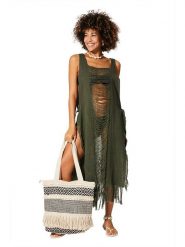 Aller Simplement Sukienka w kolorze khaki rozmiar: 34-40. Brązowe sukienki Aller Simplement, bez wzorów, z bawełny, bez kołnierzyka, bez ramiączek, midi. Za 100.99 zł.