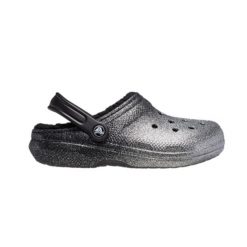 Klapki sandały Crocs Classic Glitter Lined Clog Srebrne 205842-067. Czarne klapki Crocs, bez wzorów, bez obcasa. Za 189.00 zł.