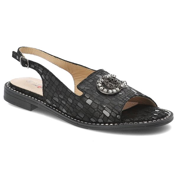 Czarne Sandały S.Barski Stylowe Obuwie Damskie Ze Skóry Naturalnej. Czarne sandały S.BARSKI, z aplikacjami, ze skóry, eleganckie, bez obcasa, bez zapięcia. Za 149.00 zł.