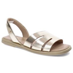Złote Sandały Lemar Skórzane Buty Na Lato. Żółte sandały Lemar, bez wzorów, ze skóry, bez obcasa, bez zapięcia. Za 242.99 zł.