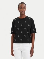Guess T-Shirt V6GI18 K2985 Czarny Regular Fit. Czarne t-shirty Guess, xxs, z aplikacjami, z bawełny, bez kołnierzyka, bez ramiączek. Za 182.99 zł.