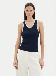 Tommy Hilfiger Top WW0WW44572 Granatowy Slim Fit. Niebieskie topy TOMMY HILFIGER, s, bez wzorów, z bawełny, bez kołnierzyka, bez ramiączek. Za 149.99 zł.