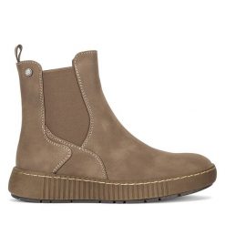 Sztyblety Go Soft. Brązowe botki GO SOFT, bez wzorów, bez obcasa, na płaskiej podeszwie, bez zapięcia. Za 179.99 zł.