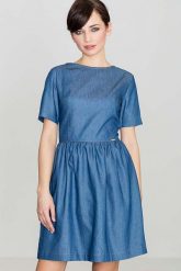 Niebieska Bawełniana Sukienka z Krótkim Rękawem. Niebieskie sukienki Katrus, m, bez wzorów, z bawełny, bez kołnierzyka, bez ramiączek, mini. Za 249.00 zł.