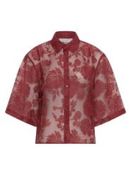 MOSS COPENHAGEN Bluzka "Lettiche" w kolorze bordowym rozmiar: XS/S. Czerwone bluzki Moss Copenhagen, s, bez wzorów, z koronki, bez kołnierzyka, bez ramiączek. Za 166.49 zł.