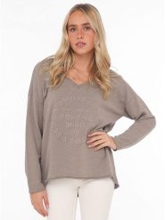 Zwillingsherz Sweter "Positive Mind" w kolorze szarobrązowym rozmiar: S/M. Brązowe swetry Zwillingsherz, m, bez wzorów, z bawełny, bez ramiączek. Za 126.99 zł.