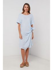 Lin Passion Lniana sukienka w kolorze błękitnym rozmiar: 38/40. Niebieskie sukienki Lin Passion, na co dzień, bez wzorów, ze lnu, klasyczne, bez kołnierzyka, bez ramiączek, midi, proste. Za 143.99 zł.