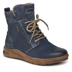 Botki Josef Seibel. Niebieskie botki Josef Seibel, bez wzorów, bez obcasa, na płaskiej podeszwie, bez zapięcia. Za 529.99 zł.