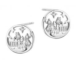 Kolczyki srebrne z cyrkoniami - Harry Potter, zamek Hogwart, Warner Bros. Discovery. Szare kolczyki Apart, z cyrkonią, srebrne. Za 169.00 zł.