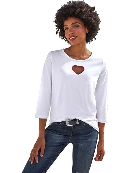 Heine Koszulka w kolorze białym rozmiar: 44. Białe bluzki Heine, bez wzorów, bez kołnierzyka, bez ramiączek. Za 41.49 zł.