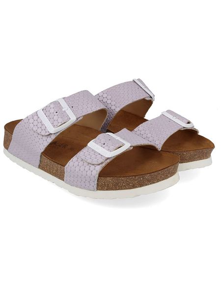 HAFLINGER Skórzane klapki w kolorze fioletowym rozmiar: 36. Różowe klapki HAFLINGER, bez wzorów, z otwartym noskiem, bez obcasa. Za 136.45 zł.