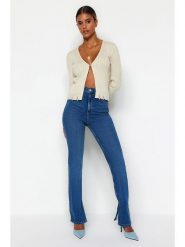 Trendyol Dżinsy - Slim fit - w kolorze niebieskim rozmiar: 42. Niebieskie jeansy Trendyol, bez wzorów, z podwyższonym stanem. Za 92.42 zł.