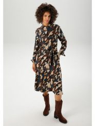 Aniston Sukienka w kolorze ciemnobrązowo-granatowo-beżowym rozmiar: 38. Brązowe sukienki Aniston, na co dzień, bez wzorów, z tkaniny, bez kołnierzyka, bez ramiączek, midi, proste. Za 87.40 zł.