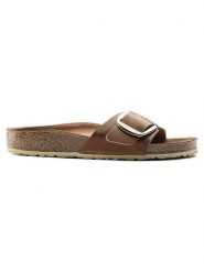 Birkenstock Skórzane klapki "Madrid" w kolorze brązowym rozmiar: 37. Brązowe klapki Birkenstock, bez wzorów, z otwartym noskiem, bez obcasa. Za 438.21 zł.