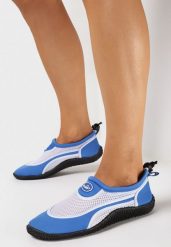 Niebiesko-Białe Buty Sportowe do Wody ze Ściągaczem i Elastyczną Podeszwą Indal. Niebieskie obuwie sportowe Born2be, bez zapięcia, żeglarskie. Za 29.99 zł.