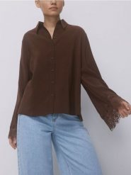 Koszula z modalem - brązowy. Brązowe koszule Reserved, l, bez wzorów, z tkaniny, bez kołnierzyka, bez ramiączek. Za 109.99 zł.