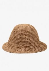 Ciemnobeżowy Kapelusz z Plecionki w Stylu Bucket Hat Suai. Brązowe kapelusze Renee, bez wzorów, z bawełny. Za 49.99 zł.