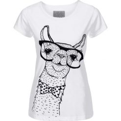 T-shirt bonprix biały Lama. Białe t-shirty bonprix, bez wzorów, bez kołnierzyka, bez ramiączek. Za 34.99 zł.