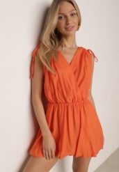 Pomarańczowa Sukienka Typu Bombka Ozdobiona Wiązaniami przy Ramionach Cassara. Brązowe sukienki Born2be, na co dzień, l, bez wzorów, z meshu, eleganckie, bez kołnierzyka, bez ramiączek, mini, bombki. Za 179.99 zł.