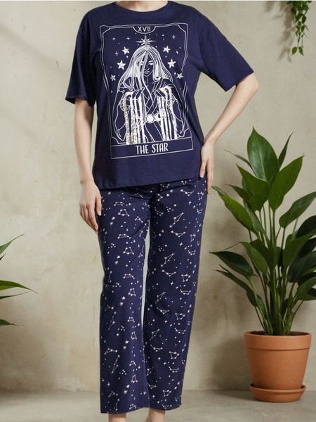 Bawełniana piżama dwuczęściowa - fioletowy. Fioletowe piżamy Sinsay, bez wzorów, z bawełny, bez ramiączek. W wyprzedaży za 27.99 zł.