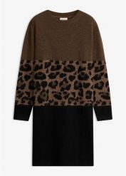 Sukienka dzianinowa w żakardowy wzór. Czarne sukienki bonprix, bez wzorów, z dzianiny, bez kołnierzyka, bez ramiączek. Za 159.99 zł.