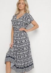 Granatowa Bawełniana Sukienka Rozkloszowana we Wzór Paisley Lanadira. Niebieskie sukienki Born2be, l, bez wzorów, z bawełny, boho, bez kołnierzyka, bez ramiączek, midi, rozkloszowane. Za 44.99 zł.