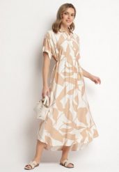 Brązowa Sukienka Rozkloszowana z Bawełną w Abstrakcyjny Print Telanisa. Brązowe sukienki Born2be, na co dzień, xl, bez wzorów, z bawełny, eleganckie, bez kołnierzyka, bez ramiączek, maxi, rozkloszowane. Za 69.99 zł.