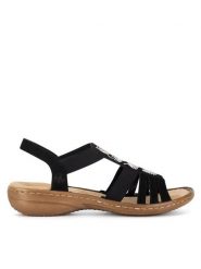 Rieker Sandały 60875-00 Czarny. Czarne sandały Rieker, bez wzorów, z syntetyku, bez obcasa, na płaskiej podeszwie, bez zapięcia. Za 239.99 zł.