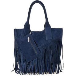 Shopperka boho skórzana VERA PELLE L83 granatowa. Szare shopper z aplikacjami, z materiału, zamszowe, bez dodatków. Za 175.99 zł.