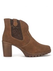 Rieker Botki Y2554-24 Brązowy. Brązowe botki Rieker, bez wzorów, ze skóry, bez obcasa, na słupku, bez zapięcia. Za 271.00 zł.