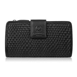 Portfel damski skórzany czarny duży pleciony Paolo Peruzzi AY-08-BL. Czarne portfele PAOLO PERUZZI, bez wzorów, ze skóry. Za 89.00 zł.