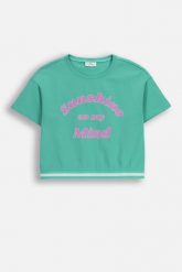 T-shirt z krótkim rękawem. Zielone t-shirty COCCODRILLO, s, bez wzorów, z bawełny, bez kołnierzyka, bez ramiączek. W wyprzedaży za 29.90 zł.