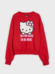 Bluza crewneck z nadrukiem Hello Kitty - czerwony. Czerwone bluzy Sinsay, l, bez wzorów, bez kaptura. Za 39.99 zł.