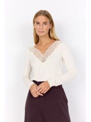 Soyaconcept Koszulka "Marica" w kolorze kremowym rozmiar: S. Brązowe bluzki Soyaconcept, s, bez wzorów, z koronki, bez kołnierzyka, bez ramiączek. Za 119.95 zł.
