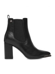DeeZee Botki HX22069A-3 Czarny. Czarne botki DeeZee, bez wzorów, z materiału, bez obcasa, na słupku, bez zapięcia. Za 199.99 zł.