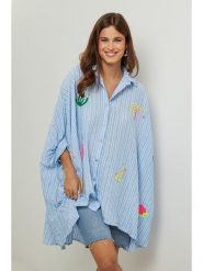 Lin Passion Tunika w kolorze błękitnym rozmiar: 38/40. Niebieskie tuniki Lin Passion, bez wzorów, klasyczne, bez kołnierzyka, bez ramiączek. Za 173.99 zł.