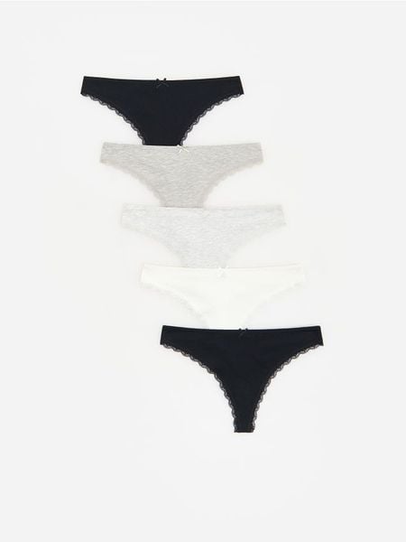 Bawełniane majtki typu stringi 5 pack - szary. Szare stringi Reserved, bez wzorów, z bawełny. Za 79.99 zł.