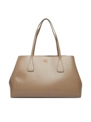 Calvin Klein Torebka Ck Snap Large Tote LV04F3502G Beżowy. Brązowe shopper Calvin Klein, bez wzorów, ze skóry, bez dodatków. Za 749.99 zł.