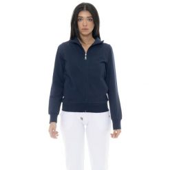 Bluza z bawełna z zamek błyskawiczny na co dzień. Niebieskie bluzy LEONE 1947 APPAREL, bez wzorów, z bawełny, bez kaptura. W wyprzedaży za 134.57 zł.