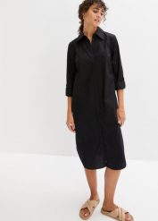 Sukienka szmizjerka. Czarne sukienki bonprix, na lato, bez wzorów, bez kołnierzyka, bez ramiączek, plisowane. Za 149.99 zł.