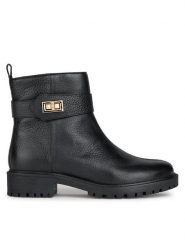 Geox Botki D Hoara D36FTA 00046 C9999 Czarny. Czarne botki Geox, bez wzorów, ze skóry, bez obcasa, na płaskiej podeszwie, bez zapięcia. Za 699.99 zł.
