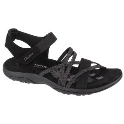 Sandały damskie, Reggae Slim - Meadow Grazer. Czarne sandały Skechers, bez wzorów, sportowe, bez obcasa, bez zapięcia. Za 239.99 zł.