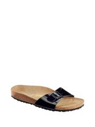 Birkenstock Klapki "Madrid" w kolorze czarnym rozmiar: 35. Czarne klapki Birkenstock, bez wzorów, z otwartym noskiem, bez obcasa. Za 259.74 zł.