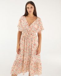 BAWEŁNIANA SUKIENKA W KWIATY 250-3707-1 ROSA. Sukienki Unisono, bez wzorów, z bawełny, bez kołnierzyka, bez ramiączek. Za 59.00 zł.