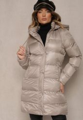 Beżowa Długa Kurtka z Kapturem Kieszeniami i Dwustronnym Suwakiem Zdobiona Pikowaniem Sanaviel. Brązowe kurtki narciarskie Renee, s, z aplikacjami, z jeansu, z kapturem, narciarskie. Za 99.99 zł.
