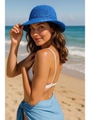 Lucky Bees Kapelusz przeciwsłoneczny w kolorze niebieskim rozmiar: onesize. Niebieskie kapelusze Lucky Bees, bez wzorów, z materiału. Za 73.99 zł.